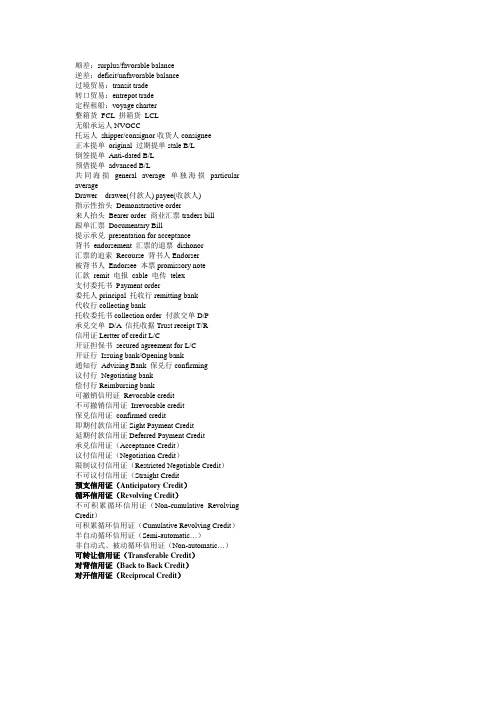 国贸英语名词