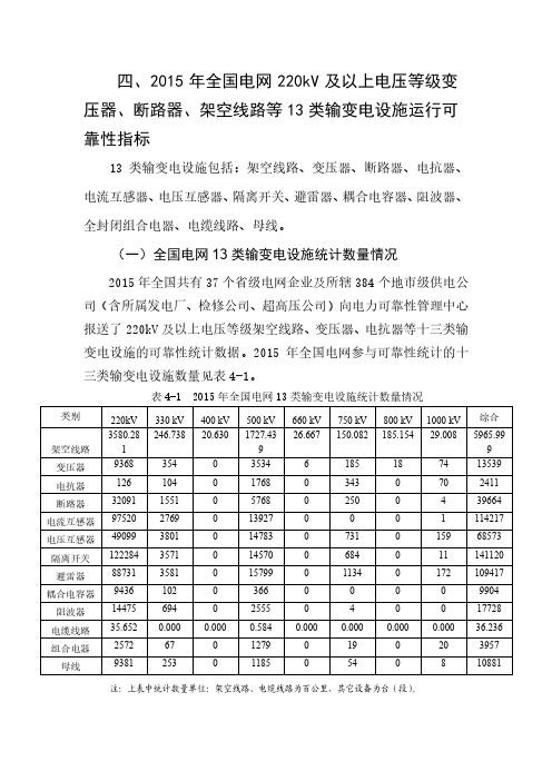 四、2015年全国电网220kV及以上电压等级变