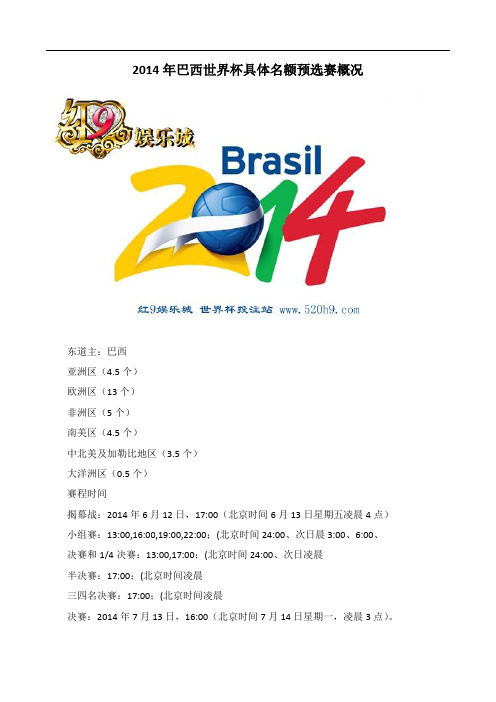 2014年巴西世界杯具体名额预选赛概况