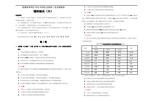 2018年普通高等学校招生全国统一考试猜题卷(六)理科综合试题含解析