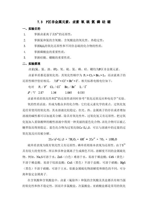 P区非金属元素：卤素 氧 硫 氮 磷 硅 硼
