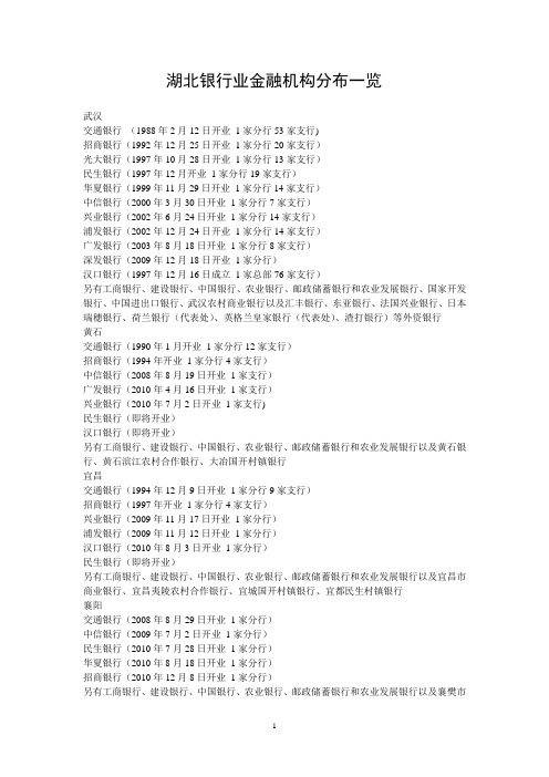湖北银行业金融机构分布一览