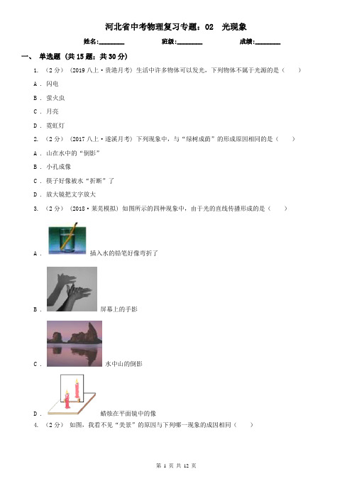 河北省中考物理复习专题：02  光现象