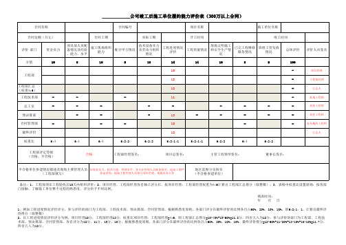 竣工后施工单位履约能力评价表(300万以上)