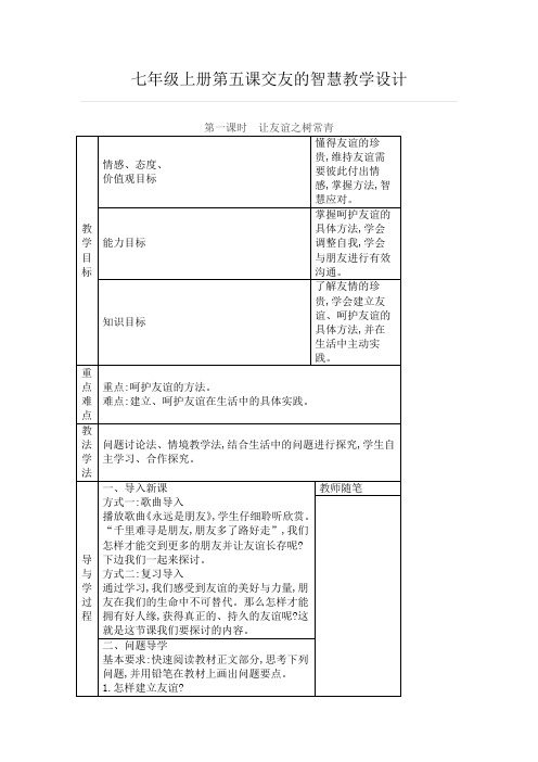 部编《道德与法治》七年级上册_第五课 交友的智慧 教案(2课时)