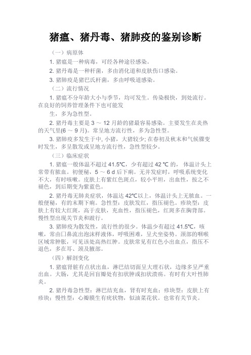 最新 猪瘟、猪丹毒、猪肺疫的鉴别诊断-精品