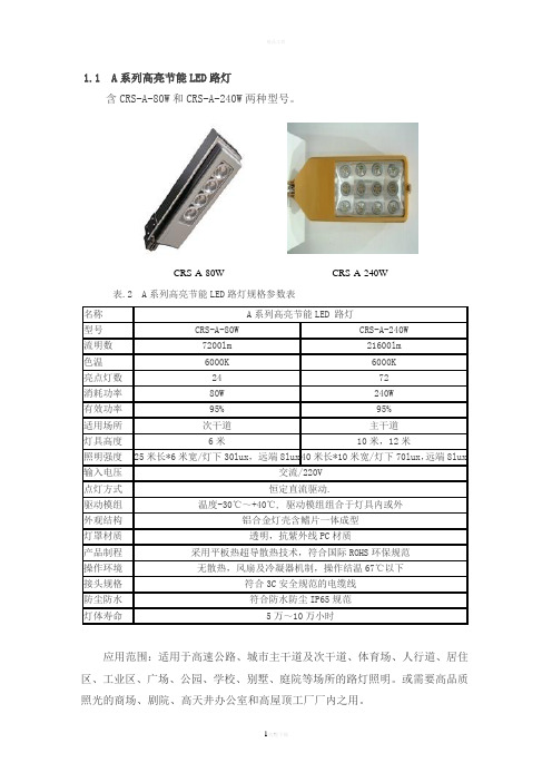 LED路灯产品规格书