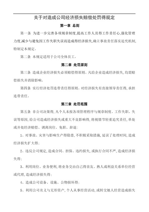 对公司造成经济损失赔偿规定