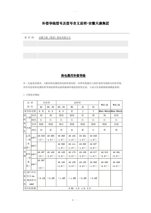 补偿导线型号及型号含义说明