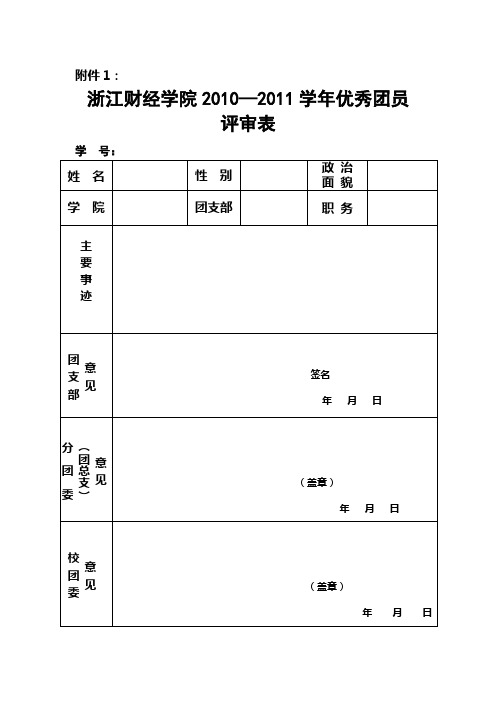 优秀团员申请表
