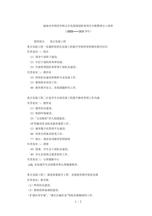 临海市外国语学校五年发展规划检查项目台账整理分工清单