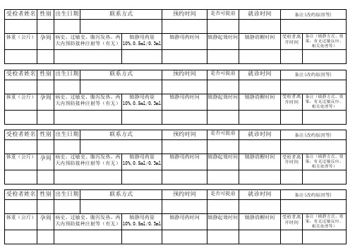听力检查预约登记表内表