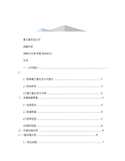 葛兰素史克公司战略分析讲解
