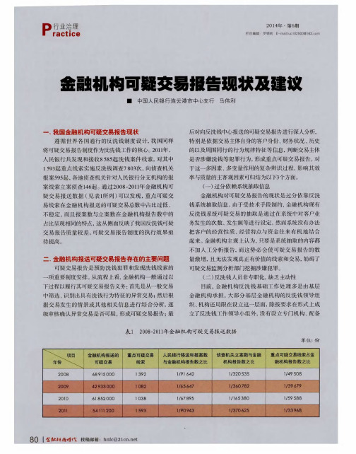 金融机构可疑交易报告现状及建议