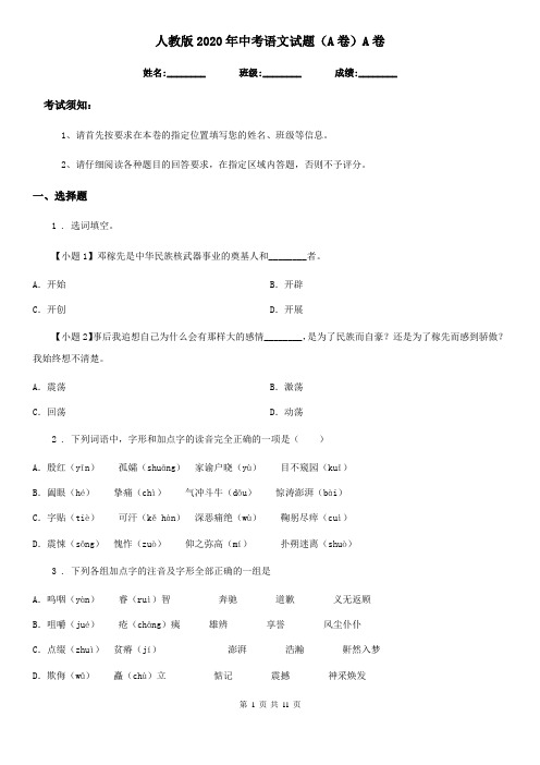 人教版2020年中考语文试题(A卷)A卷