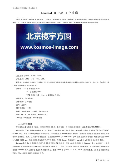 Landsat 8卫星11个波谱