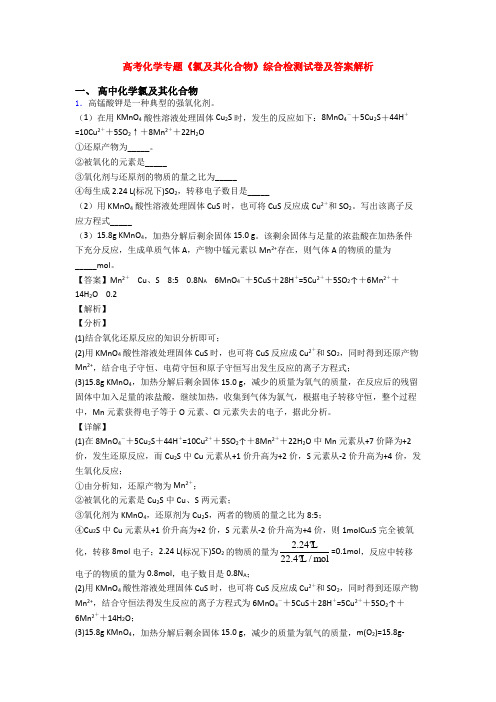 高考化学专题《氯及其化合物》综合检测试卷及答案解析
