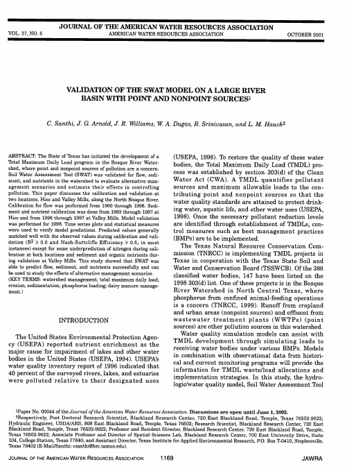 VALIDATION OF THE SWAT MODEL ON A LARGE RWER BASIN WITH POINT AND NONPOINT SOURCES