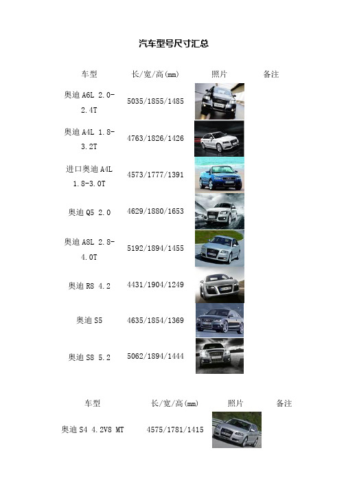 各品牌汽车尺寸大全