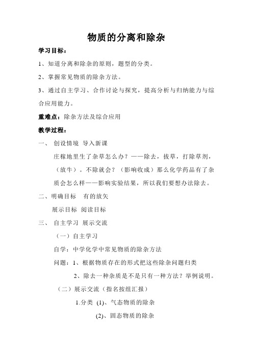 化学人教版九年级下册物质的分离杂与除杂问题