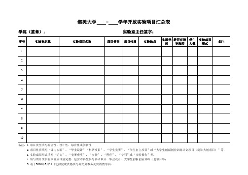 开放实验项目汇总表