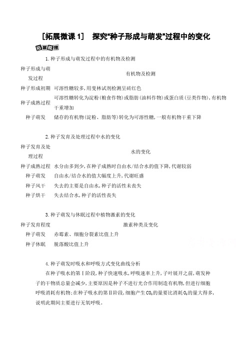 2021高考山西版生物一轮复习教材研读：第1单元 【拓展微课1】 探究“种子形成与萌发”过程中的变化 Word版