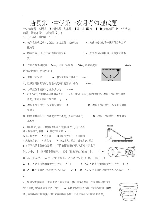 河北省唐县一中2018-2019学年高一4月月考物理试卷