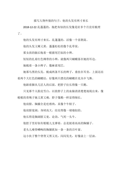 描写人物外貌的句子：他的头发有两寸来长