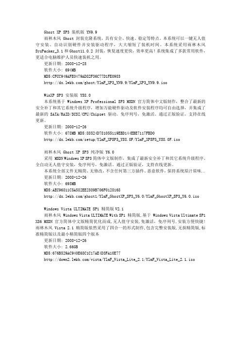 雨林木风四个绝版系统及下载地址
