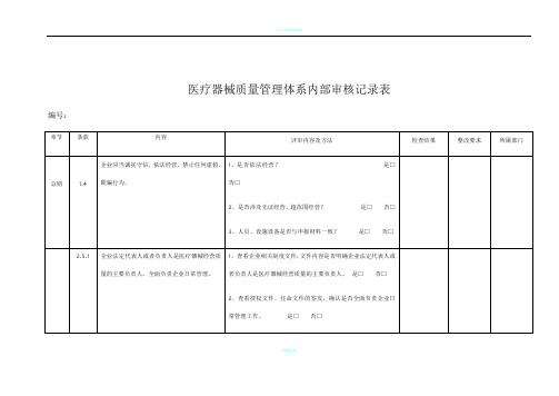 医疗器械质量体系内部审核表