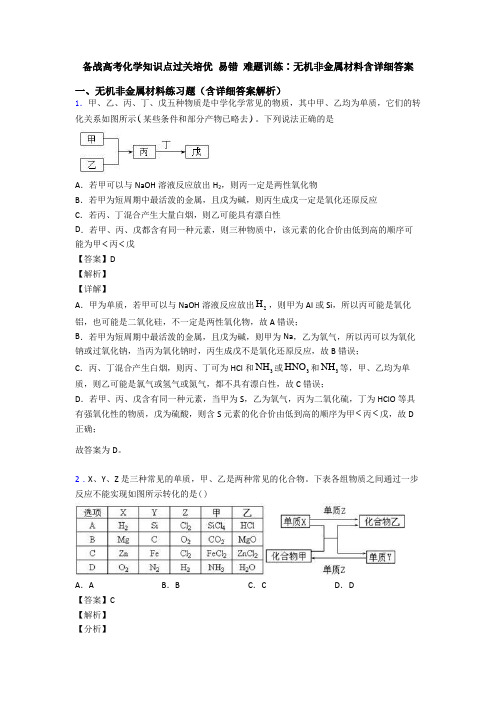 备战高考化学知识点过关培优 易错 难题训练∶无机非金属材料含详细答案