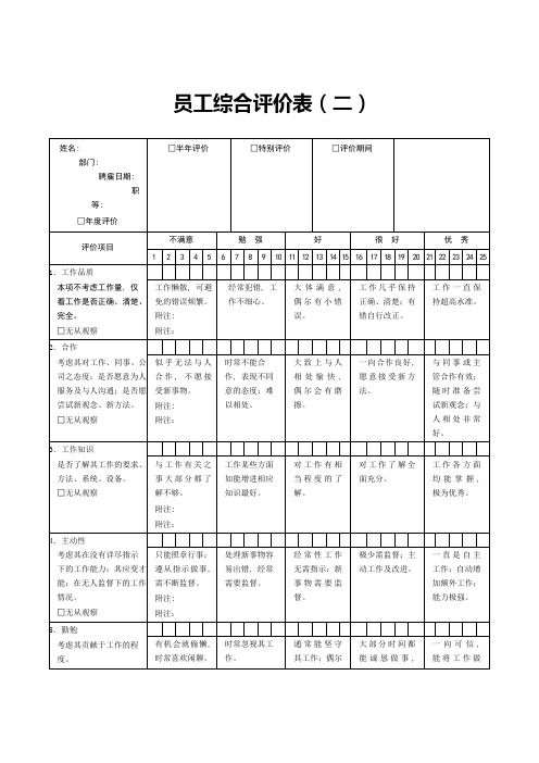 员工综合评价表