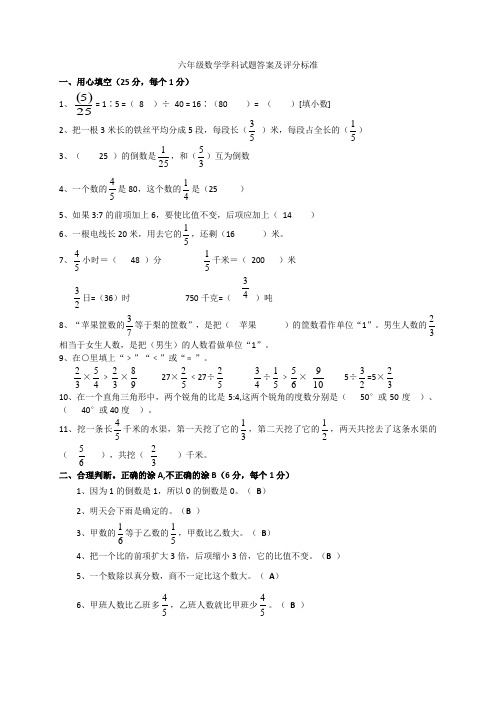 2018六年级期中考试数学卷(带答案)