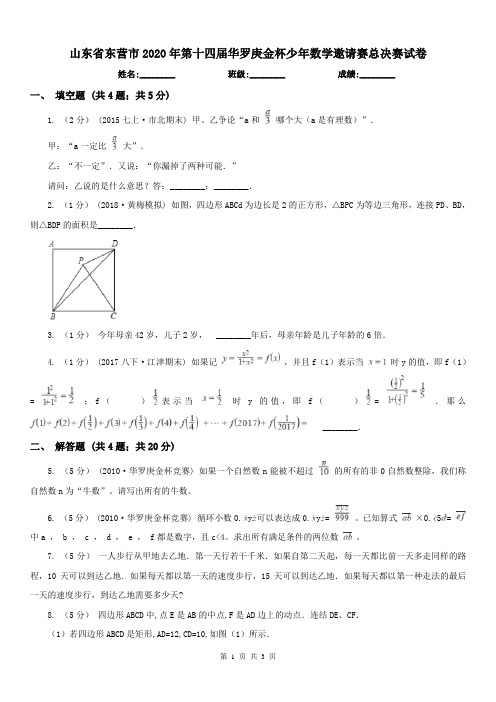 山东省东营市2020年第十四届华罗庚金杯少年数学邀请赛总决赛试卷