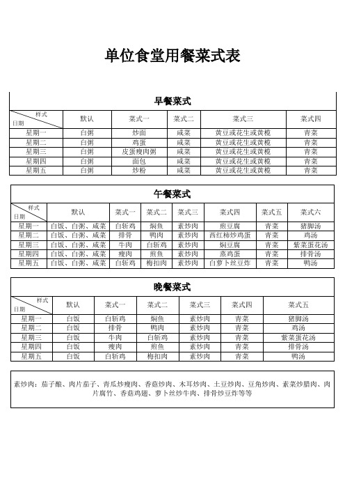 用餐计划表