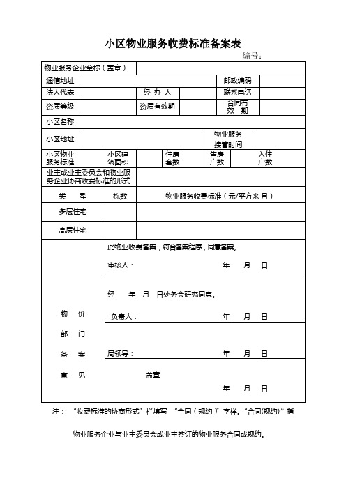 小区物业服务收费标准备案表