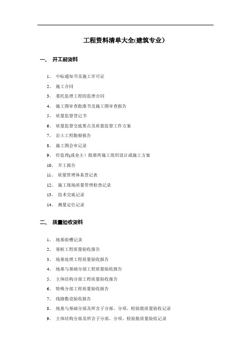 工程资料清单大全