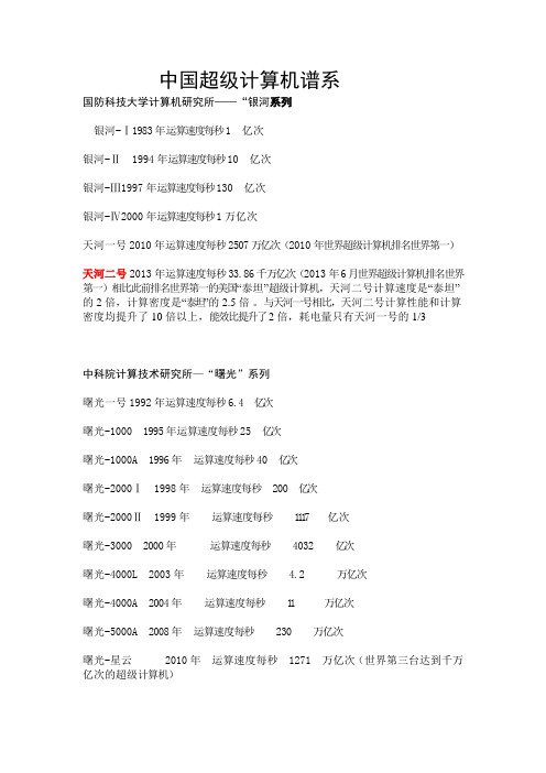世界排名第一的天河二号计算机及中国超级计算机谱系