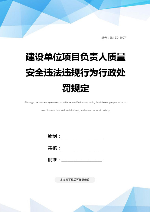 建设单位项目负责人质量安全违法违规行为行政处罚规定