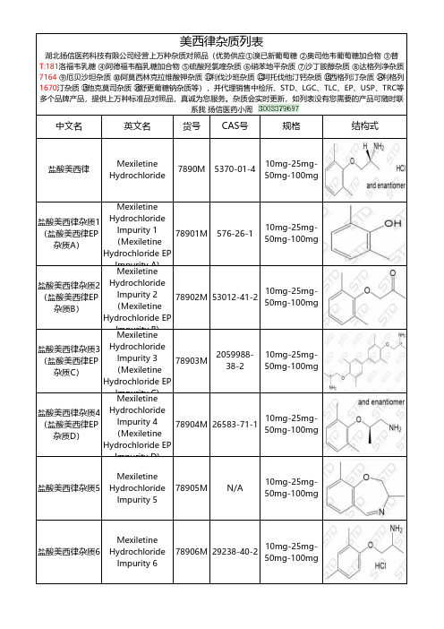 美西律杂质整理总结文档