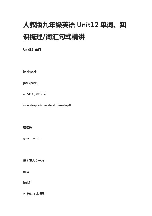 人教版九年级英语Unit12单词、知识梳理-词汇句式精讲