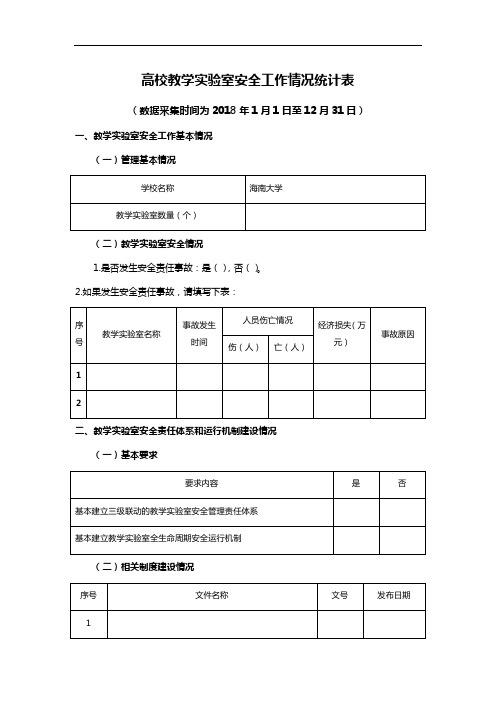 高校教学实验室安全工作情况统计表