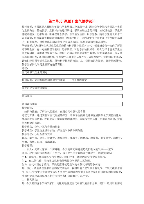 陕西省山阳县色河中学九年级化学化学上册 第二单元 课题1 空气教学设计 新人教版