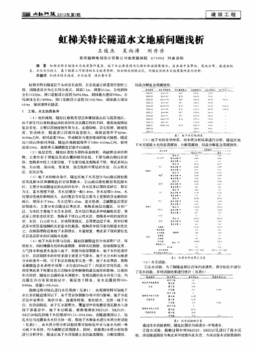 虹梯关特长隧道水文地质问题浅析