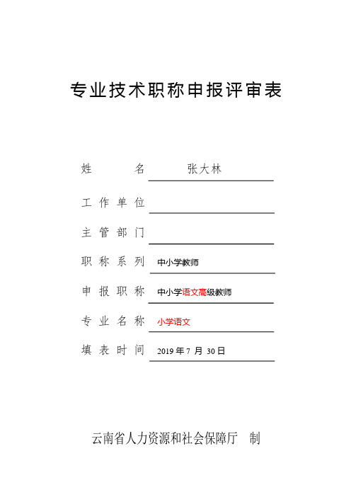 中小学高级职称专业技术职称申报评审表
