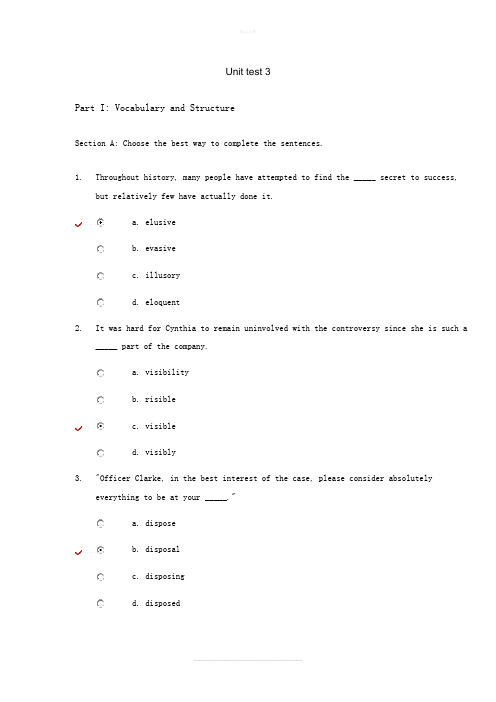 新标准大学英语综合教程4Unittest3答案