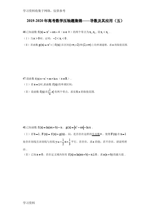 2019-2020年高考数学压轴题集锦——导数及其应用(五)