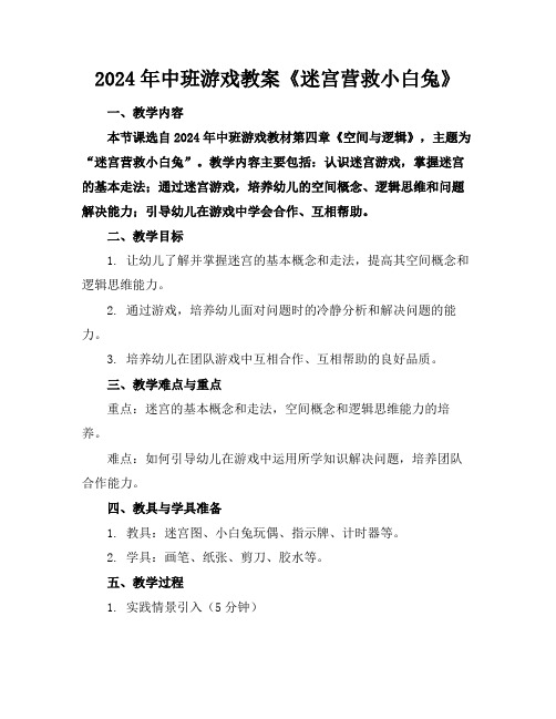 2024年中班游戏教案《迷宫营救小白兔》