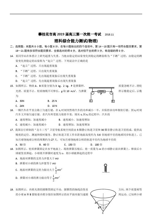 四川省攀枝花市2019届高三第一次统考试题word有答案
