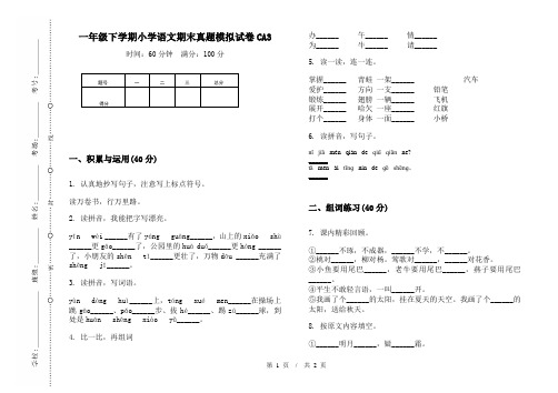 一年级下学期小学语文期末真题模拟试卷CA3
